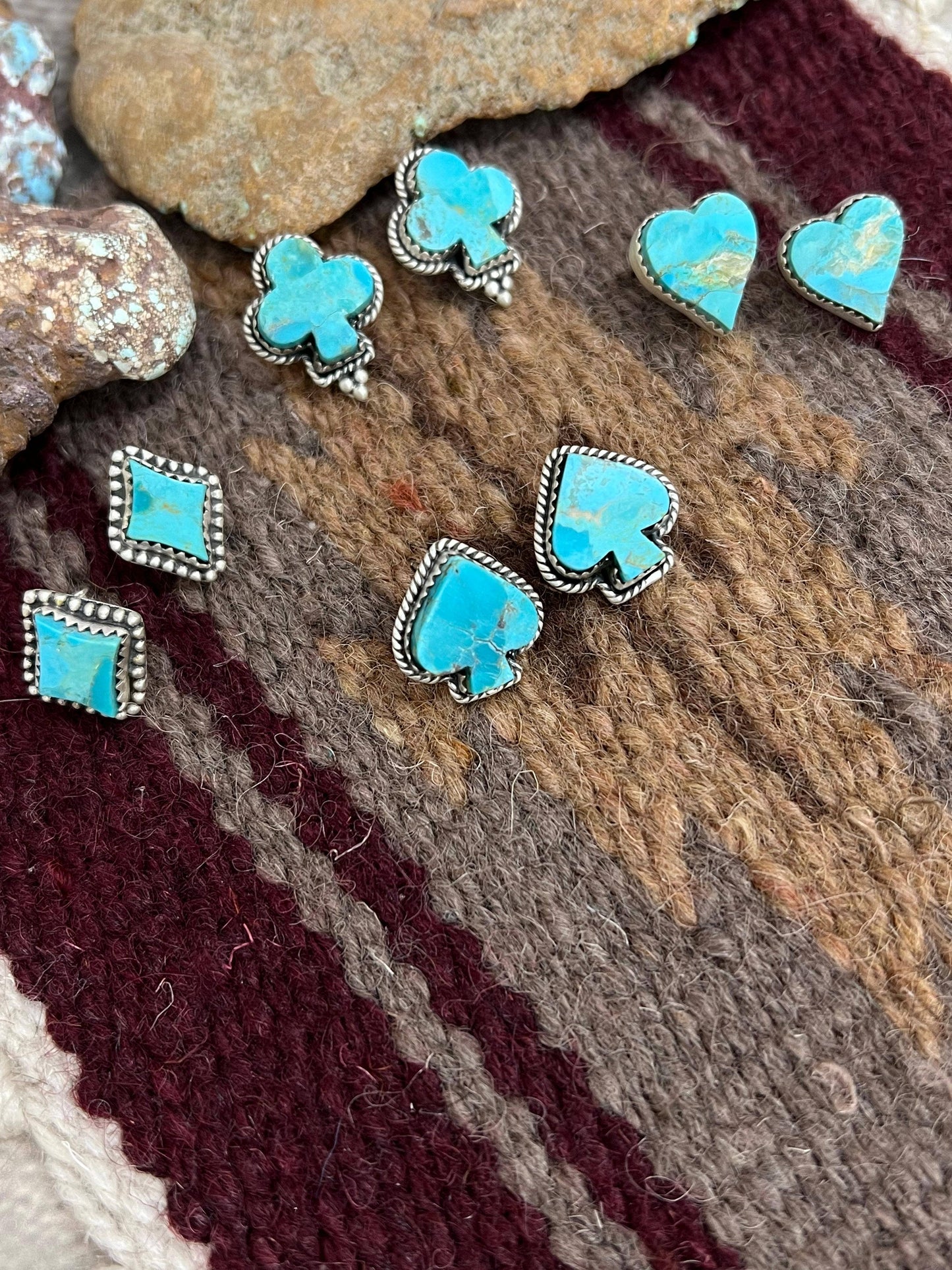 Handmade Sterling Silver Kingman Turquoise Post Studs with Signed Nizhoni: Diamond