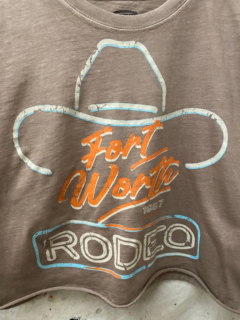 Fort Worth Rodeo 87 Vintage Relaxed Crop T-shirt  : Medium Faded Brown