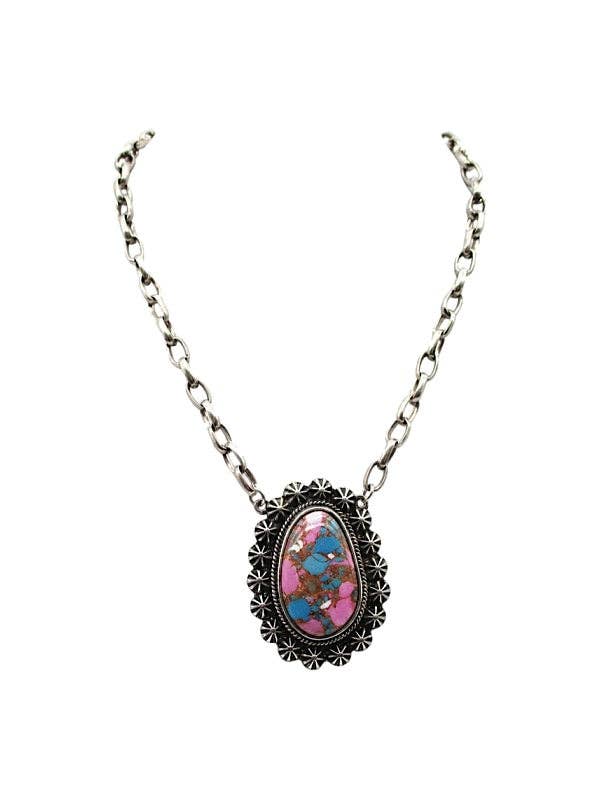 Western Cotton Candy Stone Oval Necklace: Default
