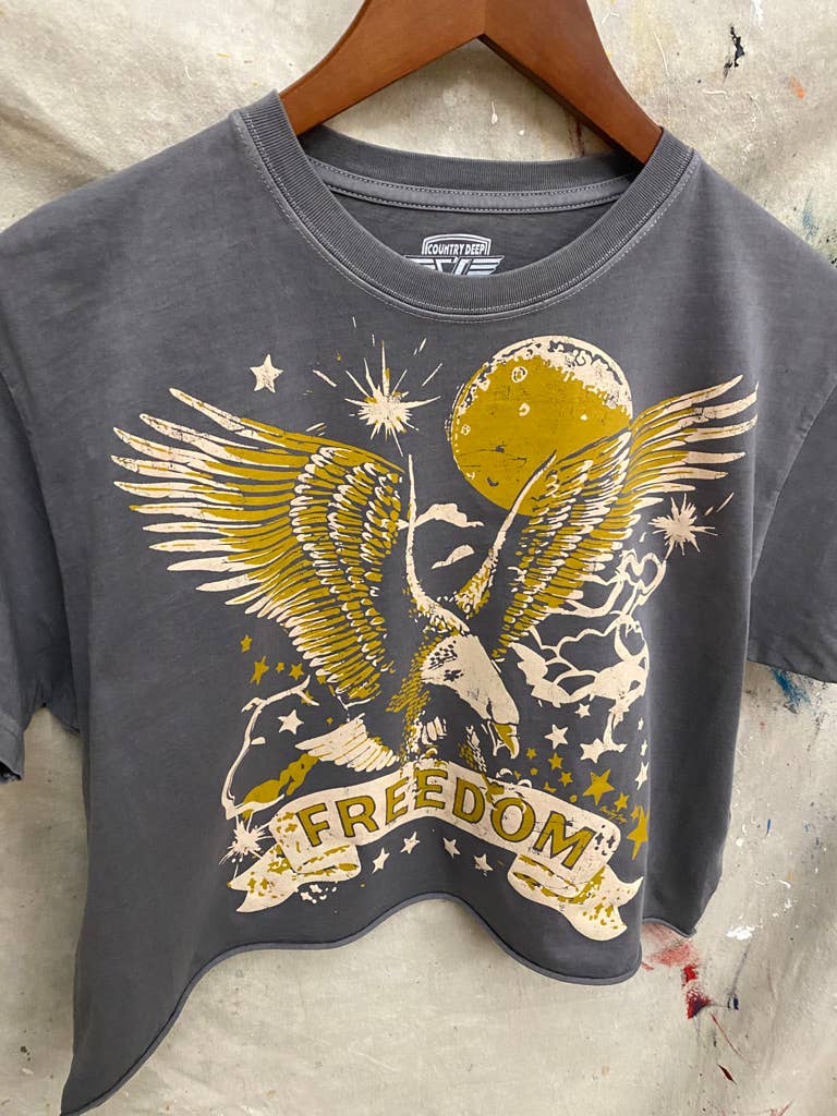 Freedom Vintage Relaxed Crop T-shirt  : Small Charcoal