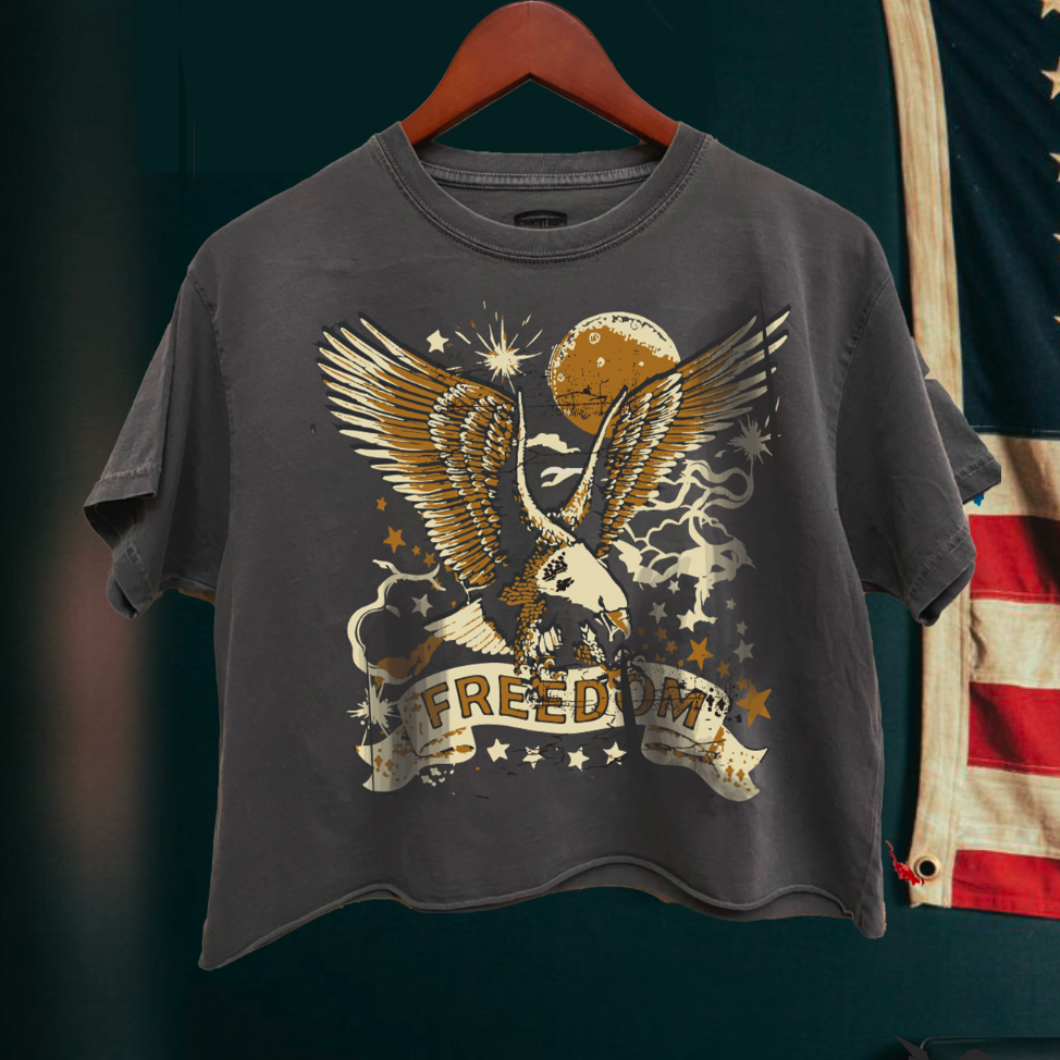 Freedom Vintage Relaxed Crop T-shirt  : Small Charcoal