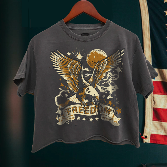 Freedom Vintage Relaxed Crop T-shirt  : Small Charcoal