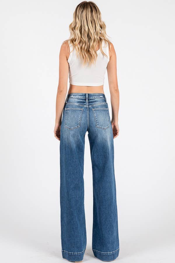P1365W-MD MID RISE STRETCH TROUSER WIDE LEG JEANS: 3/25
