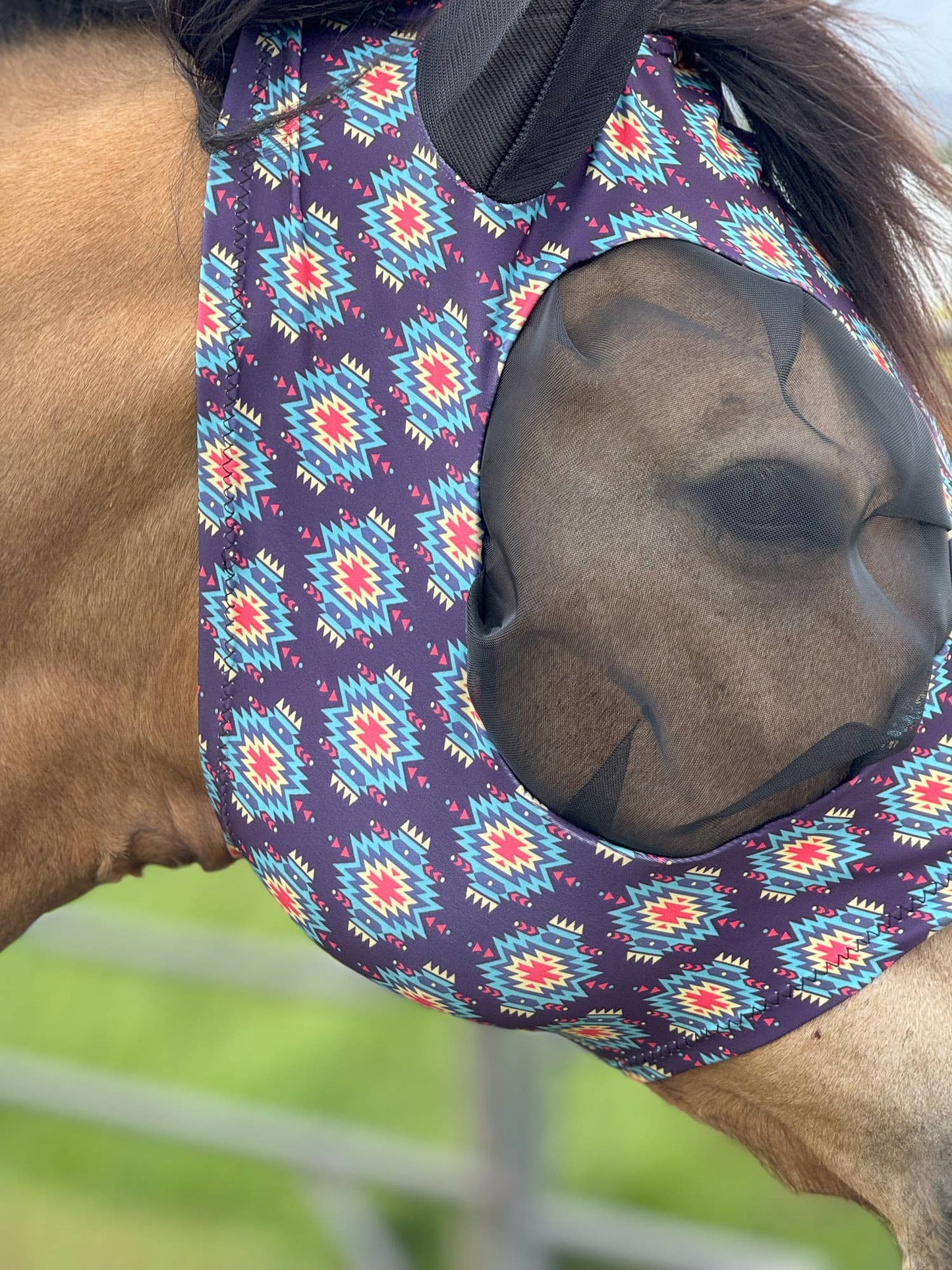 Lycra Fly Mask: Teal Aztec Leopard / Horse