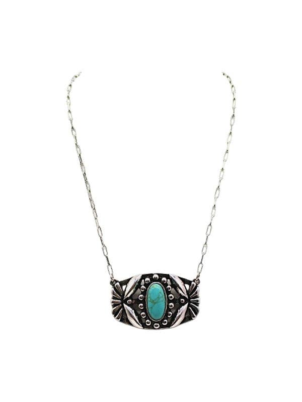 Western Oval Turquoise Concho Necklace: Default