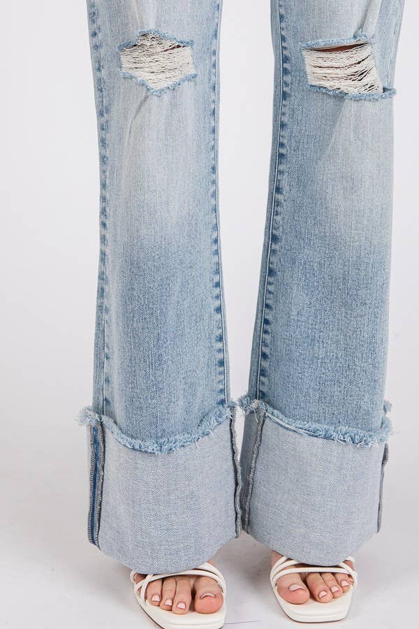 P1370F-LA HIGH RISE SUPER STRETCH WIDE FLARE W/ CUFFED HEM: 5/26