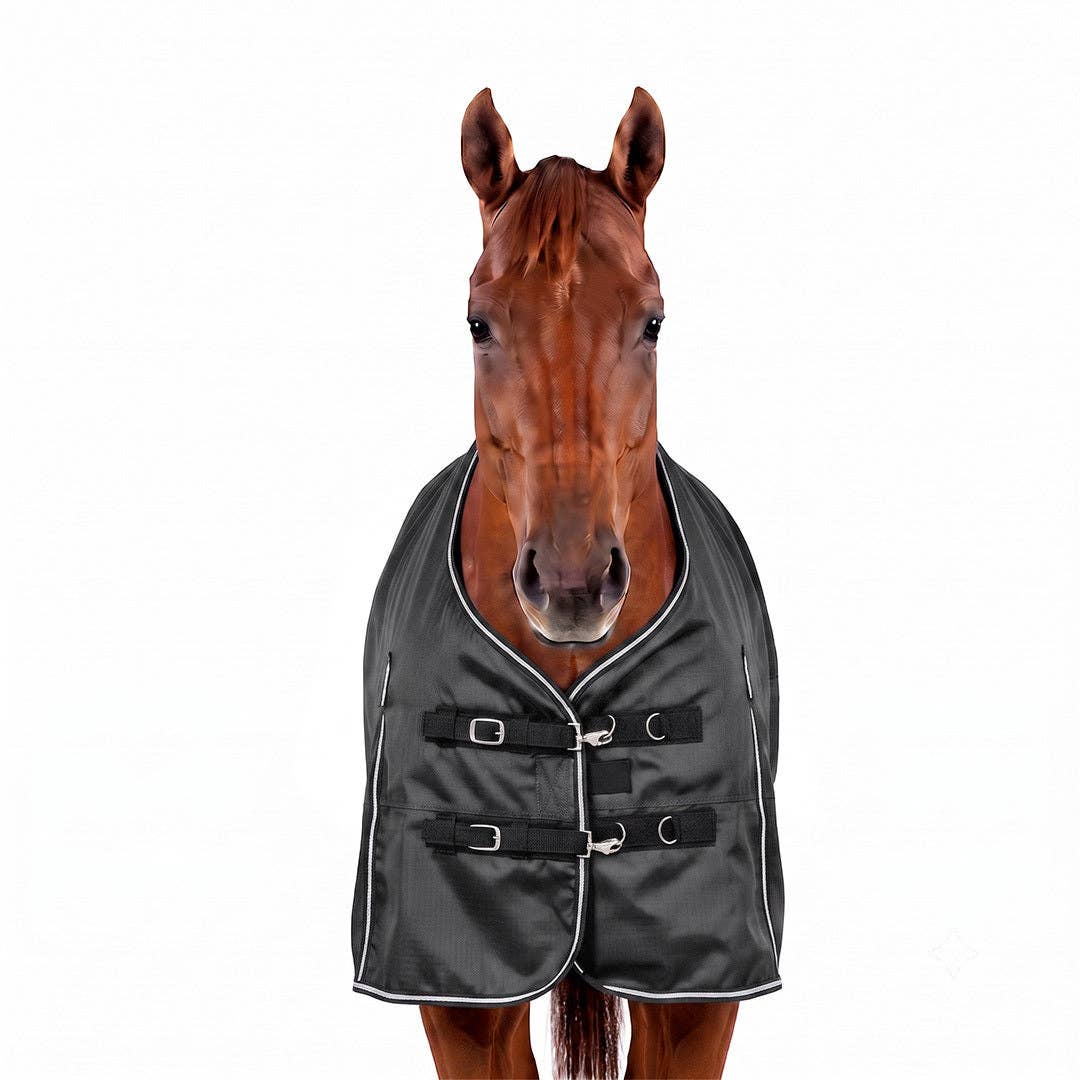 TuffRider 600 D Ripstop Standard Neck Light Weight Turnout Blanket with 100 GSM Fill: Black / 84