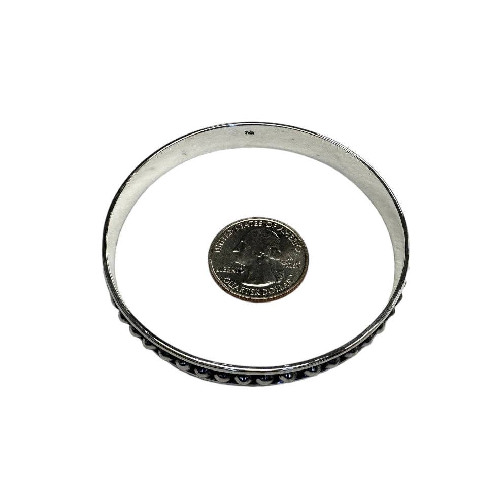 Sterling Silver Dotted Bead Row 9mm Bangle Bracelet