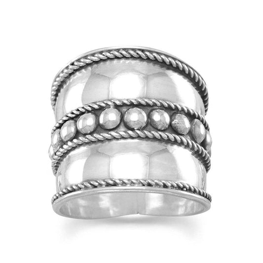 Bali Ring with Flat Beads in the Center with Rope Edge: 9