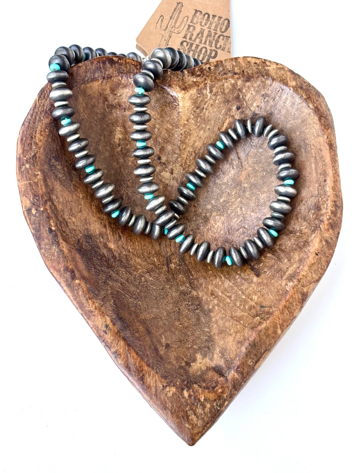 Western Style Flat Navajo Pearl & Stone Beaded Necklace: Black