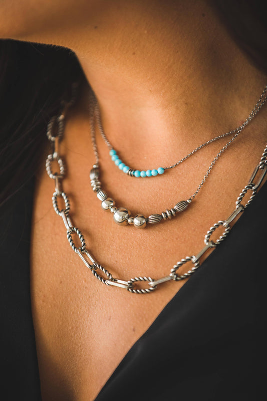 15" 18K Gold Plated Beaded Bar Necklace: White Gold