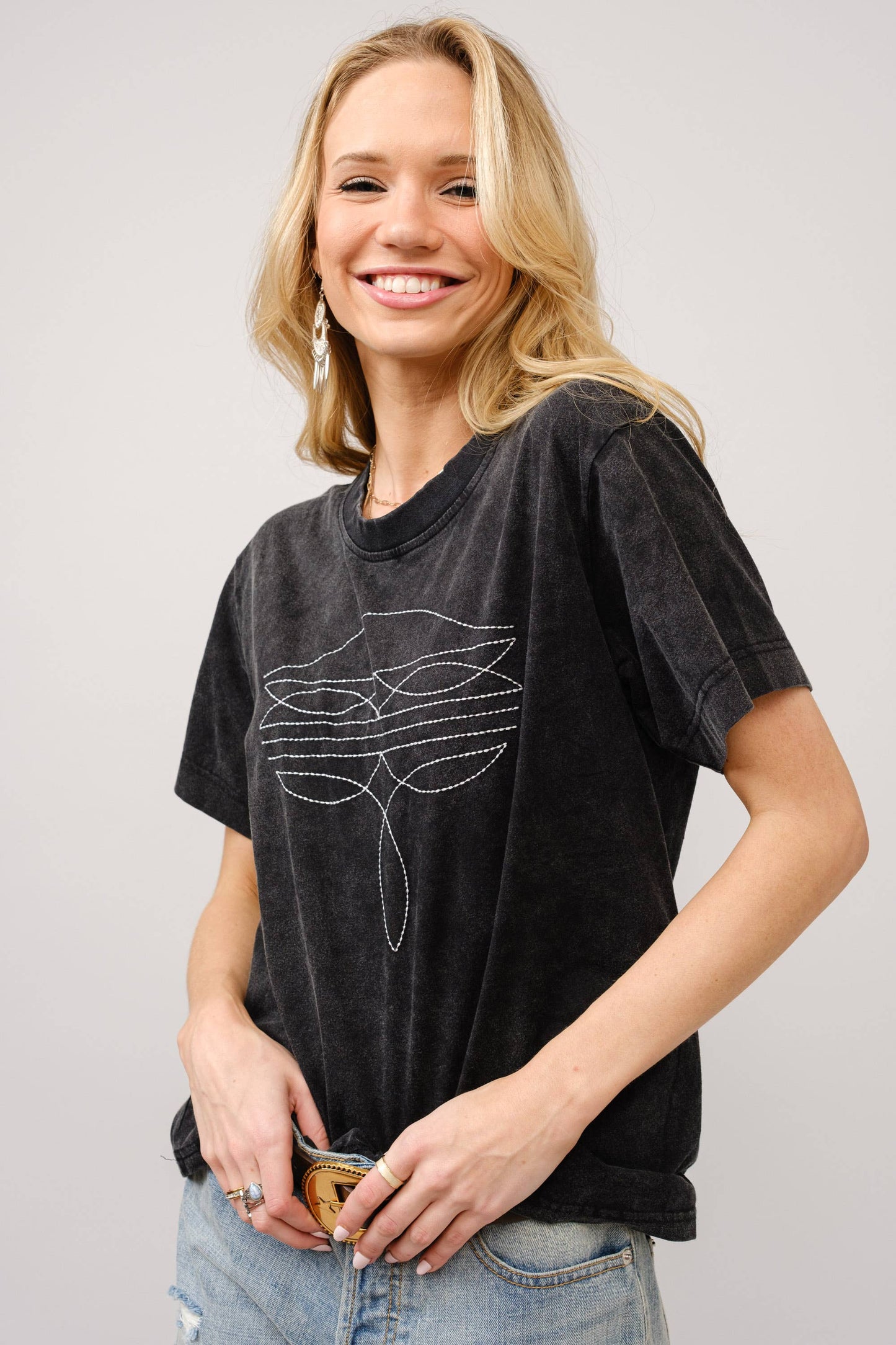 Boots Embroidered Washed Graphic T-Shirt: WASHED BLACK