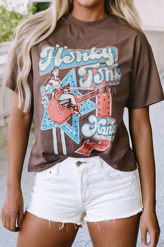 LDC Honky Tonk Honey Graphic Crew Neck Western Fashion Tee: Chicory Coffee