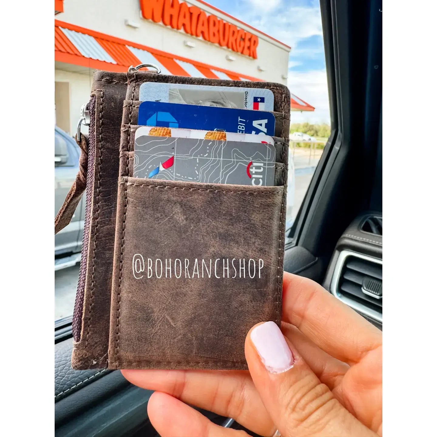 Western Cowhide Leather Keychain Wallet Longhorn Thunderbird: LONGHORN