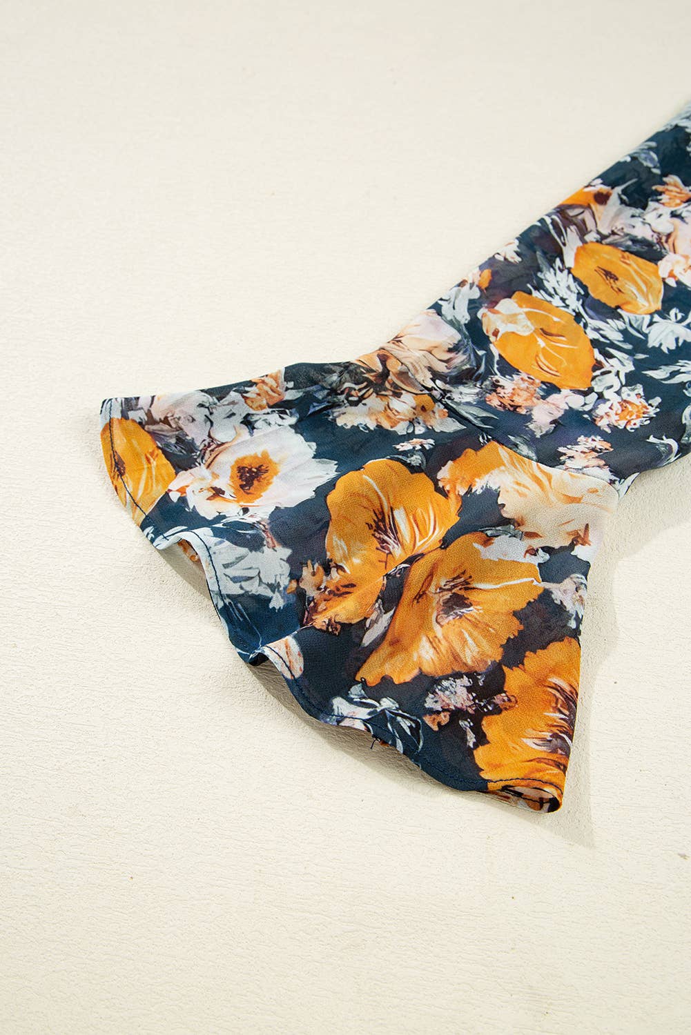 Floral Off Shoulder Bell Sleeve Smocked Peplum Top: Blue / M