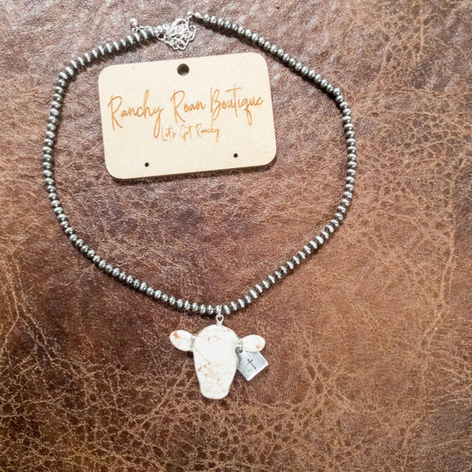 Natural Cow Head Pendant Western Cattle Brand Necklace