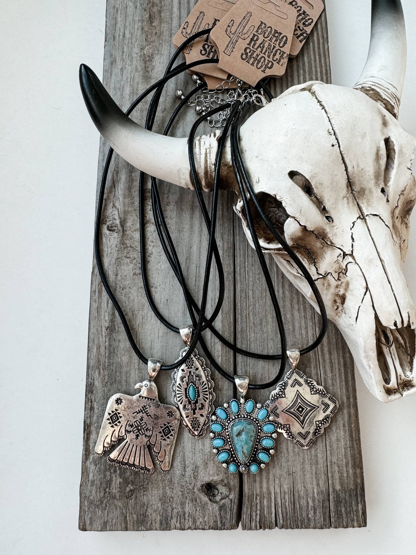 Western Pendant Necklace - Thunderbird conch aztec : 2 - AZTEC STAMPED OVAL