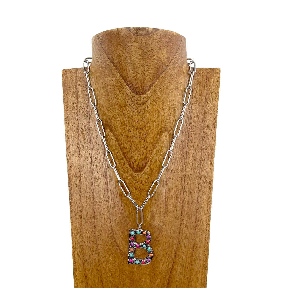 NKZ231125B-01                      20 inches silver metal chain with blue turquoise stone letter B Necklace: BLUE