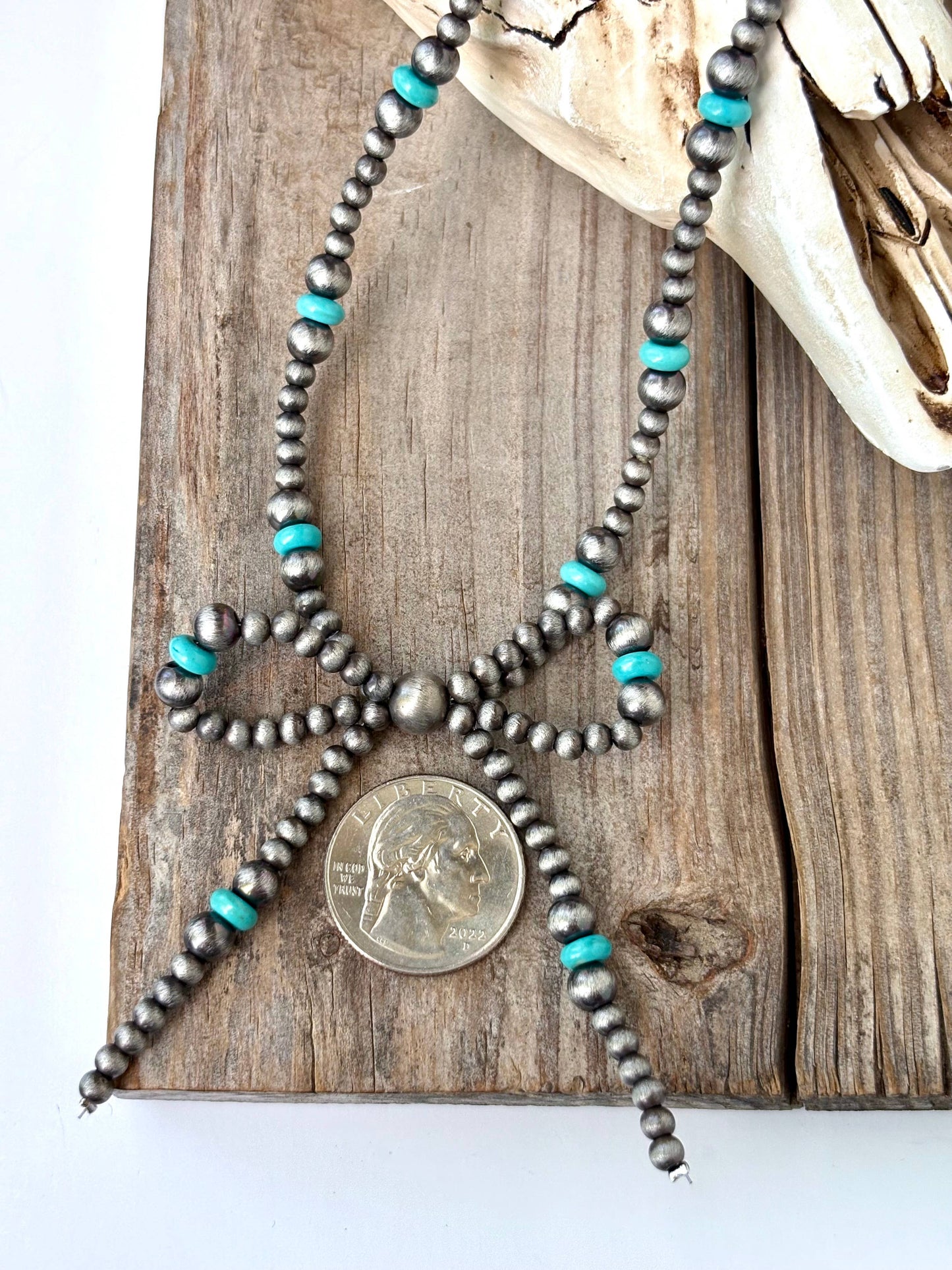 Western Style Navajo Pearl Coquette Bow Pendant Necklace