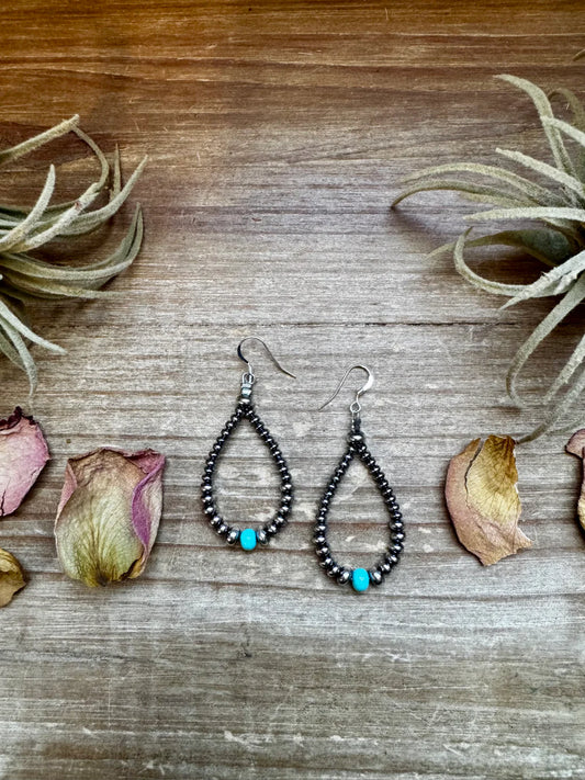Smaller Sterling Silver pearls teardrop with turquoise