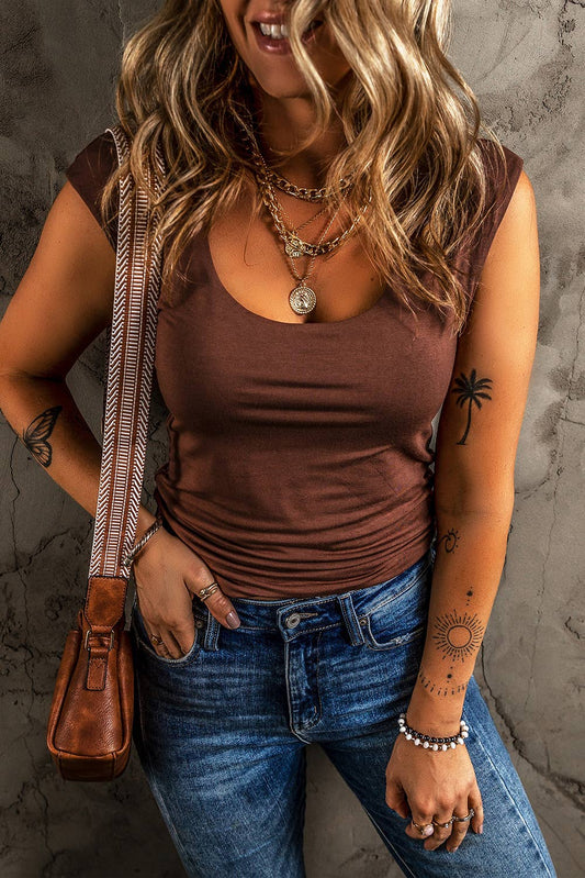 LDC Solid Color U Neck Slim Fit Tank Top: Coffee