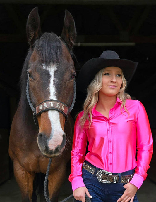 Pullover Button Up (Hot Pink Satin Lightweight Stretch): Large