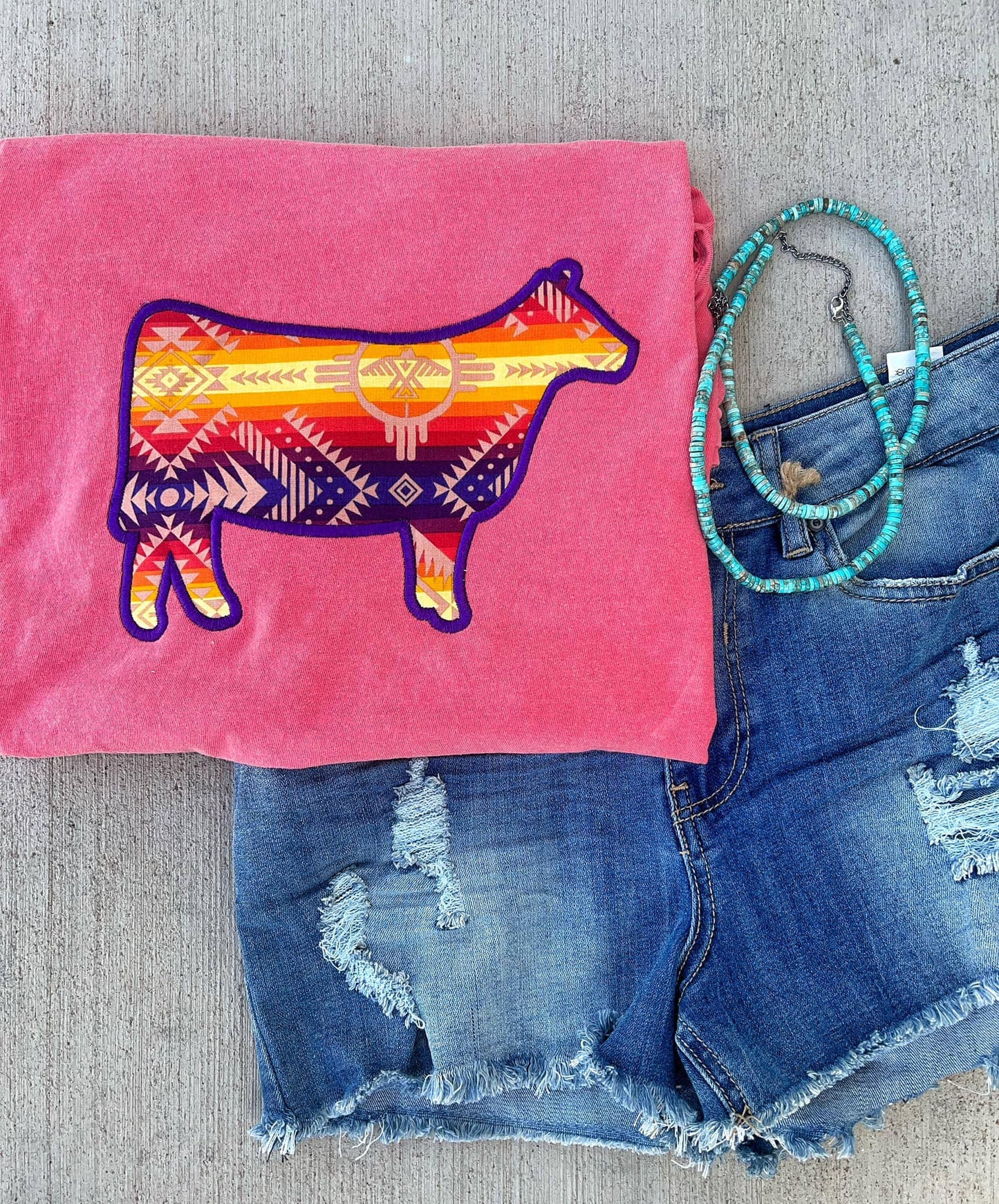 Sunset cow embroidered