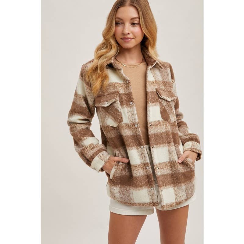PLAID SHACKET: MOCHA COMBO / L
