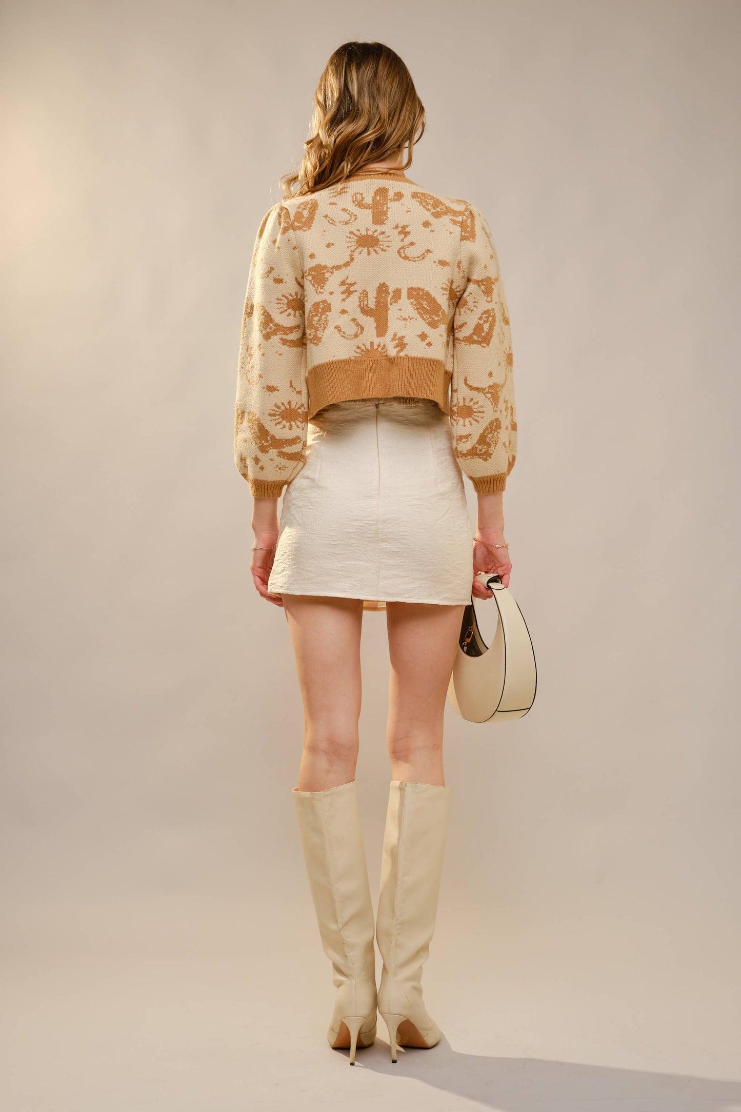 Western Motif Tie Front Cardigan: TAUPE