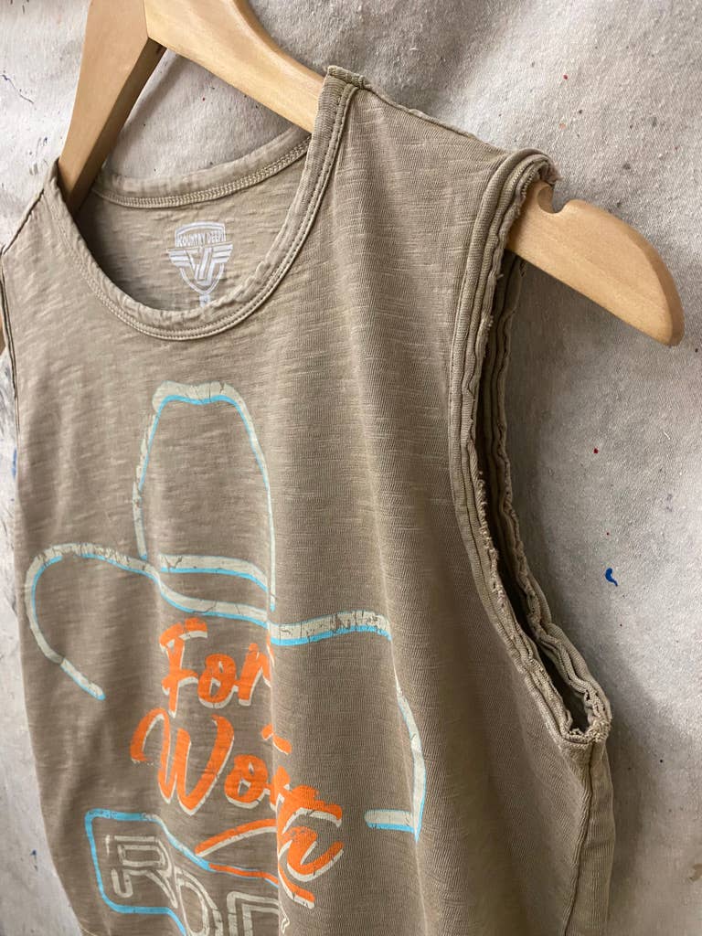 Fort Worth Rodeo 1987 vintage Muscle Crop Top : Small Faded Brown