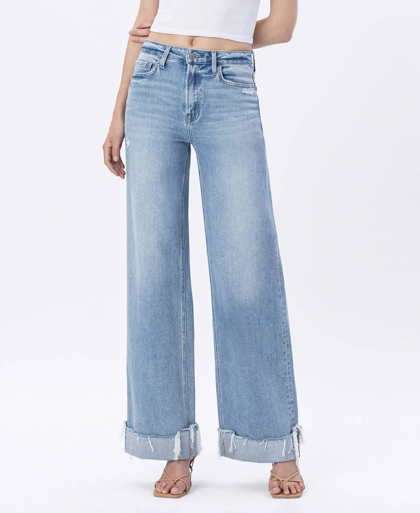 SUPER HIGH RISE CUFFED WIDE JEANS F6033: FOUR WALLS / 29