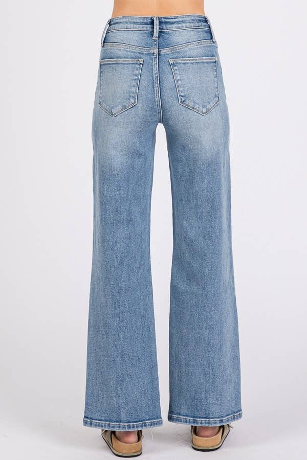 P1371W-MD HIGH RISE STRETCH SLIM WIDE LEG W/ DESTROYED HEM: 11/29