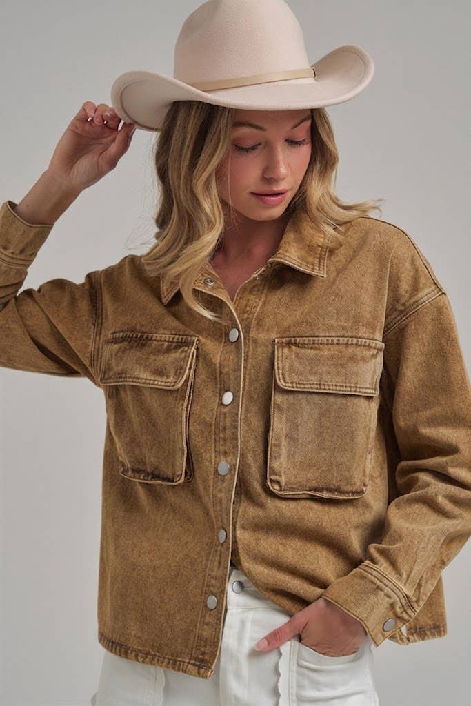 VINTAGE WASHED WESTERN INSPIRED SHACKET _JLT00321-03: VINTAGE TAUPE / S-M-L(2-2-2)