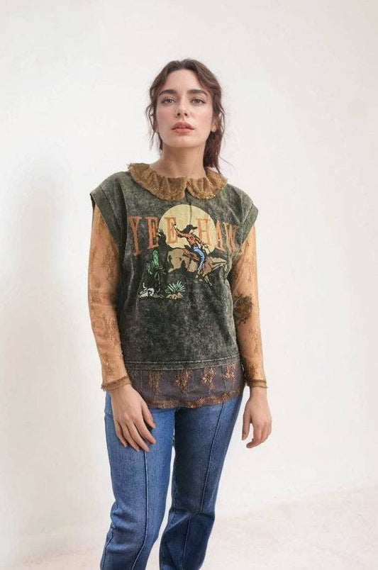 Yee Haw Graphic Tee: Charcoal