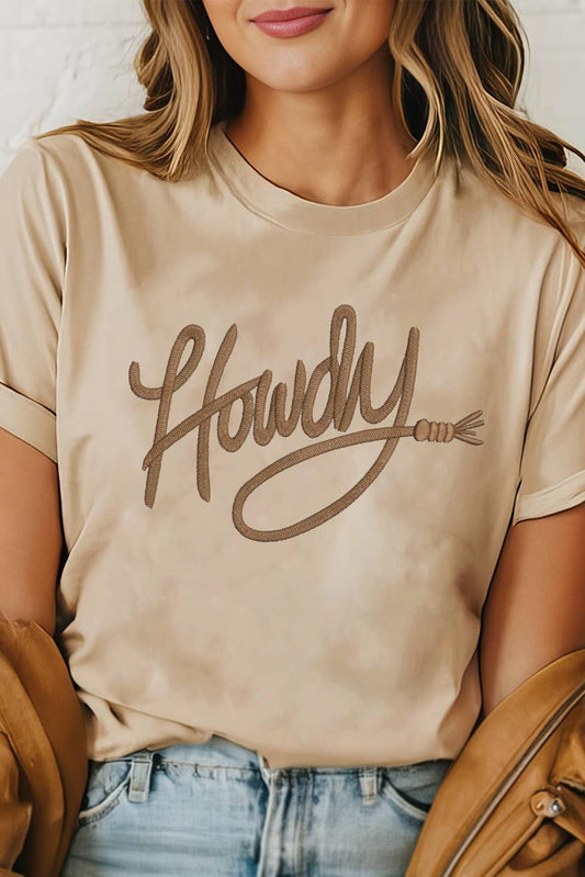 Khaki Howdy Embroidered Graphic Western Tee: Khaki / L