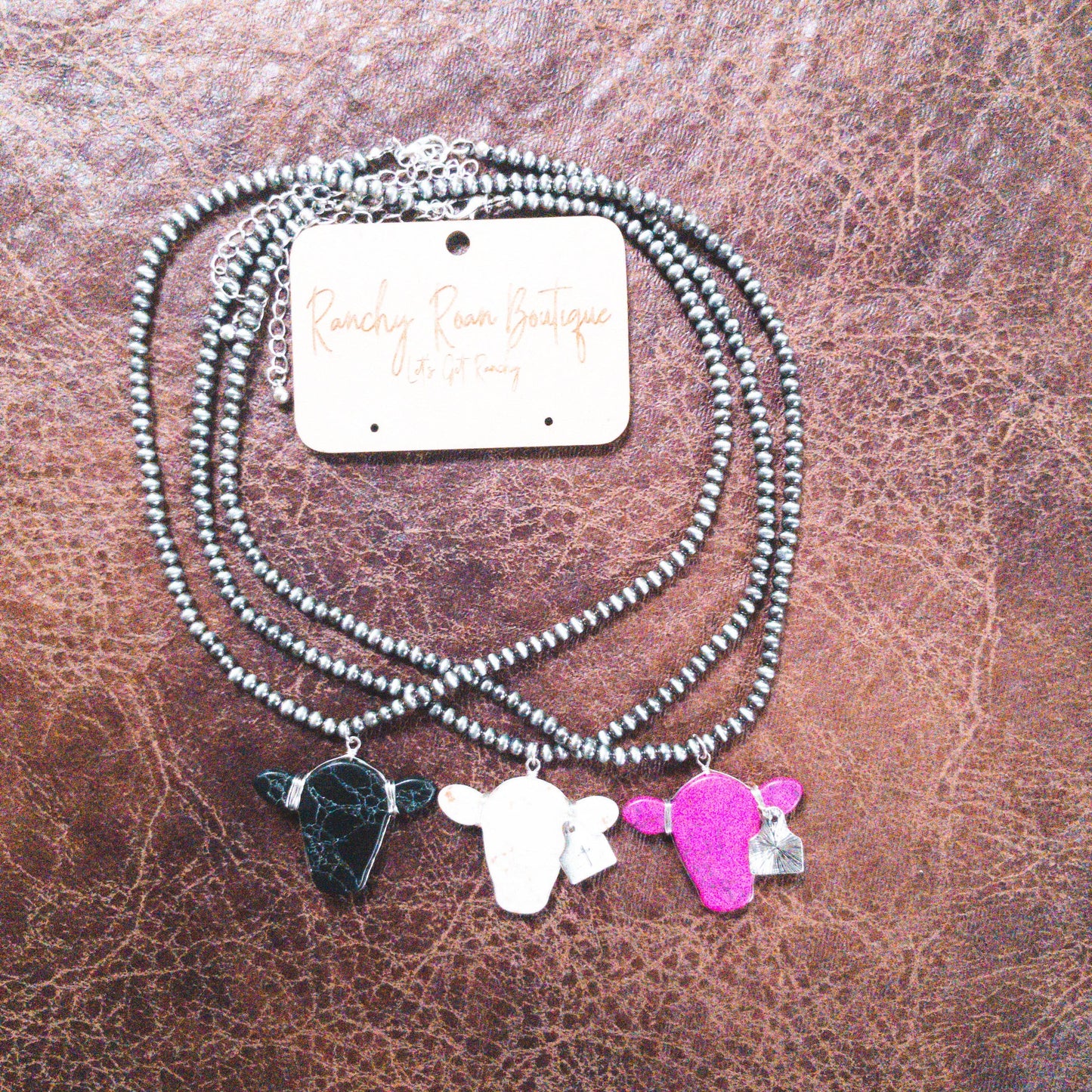 Natural Cow Head Pendant Western Cattle Brand Necklace