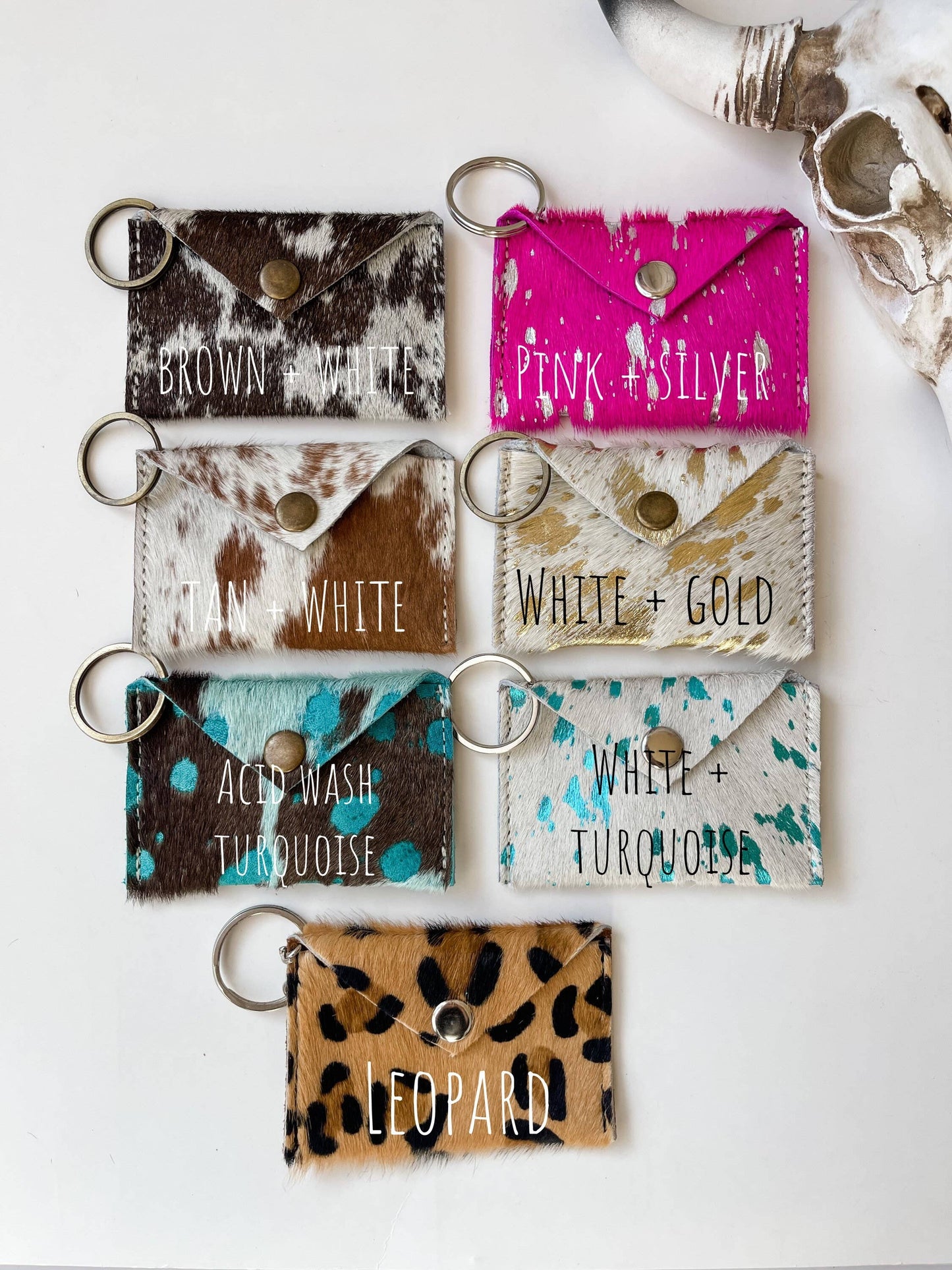 Cowhide Credit Card Holder Keychain - Gift Card holder: Pink + Silver Specs