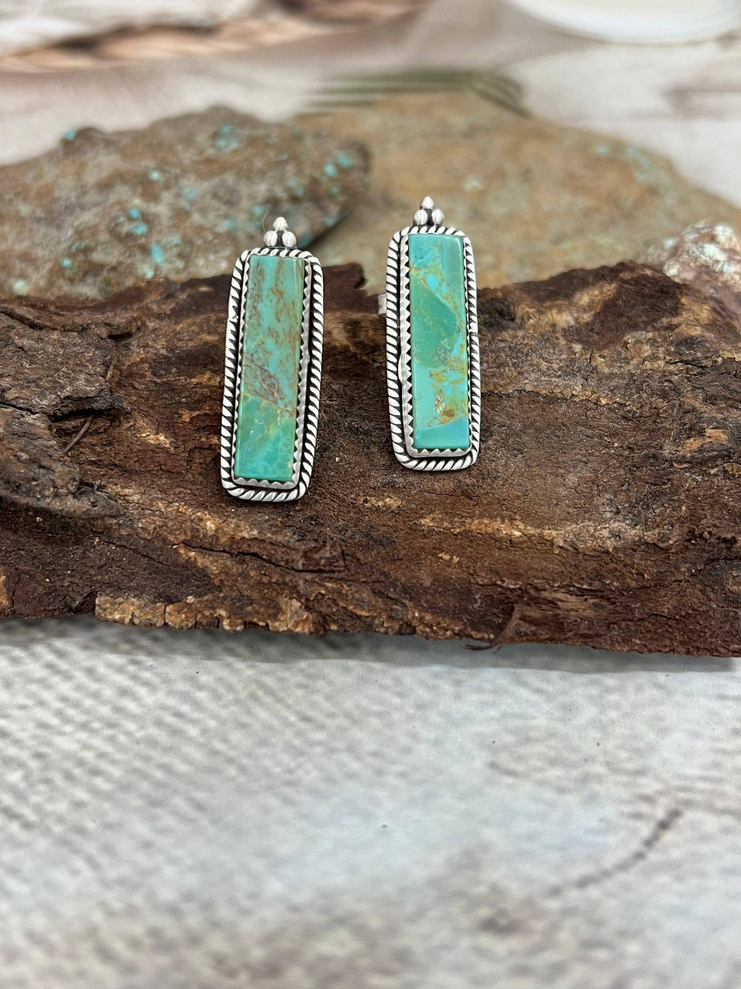 Handmade Sterling Silver Kingman Turquoise Post Studs with Signed Nizhoni: Kingman Turquoise / Studs