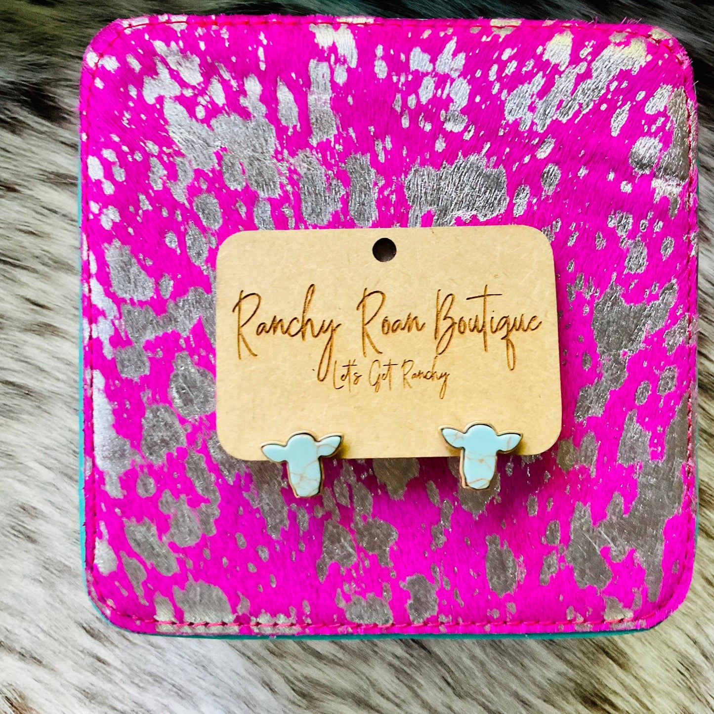 Steer Head Stone Stud Earrings: Turquoise
