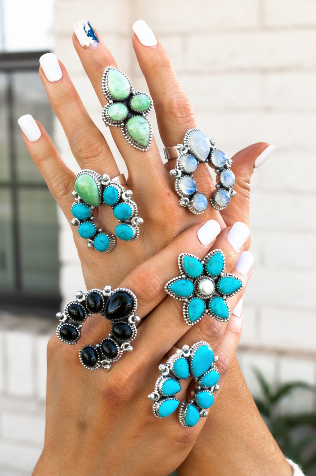 Squash Blossom Horseshoe Sterling Silver Ring | Multiple Stone Options!: Adjustable / Turquoise