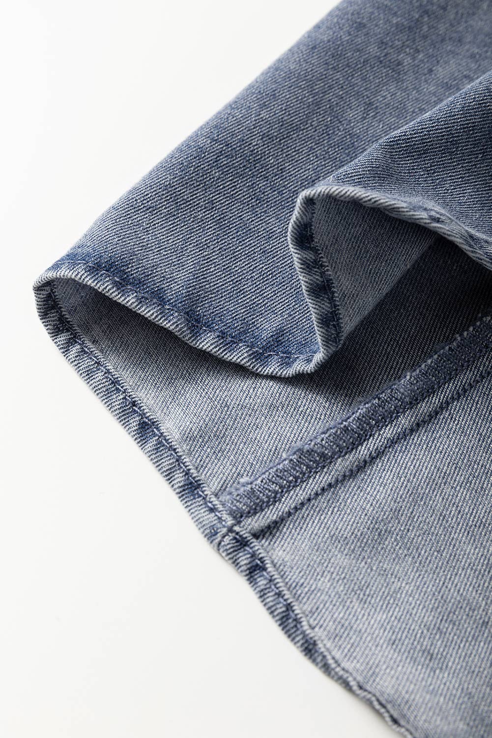 V Neck Ruffled Short Puff Sleeve Denim Top: Blue