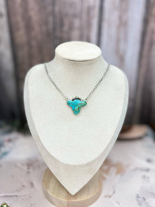 Handmade Sterling Silver Kingman Turquoise Cowhead Necklace with Signed Nizhoni: Kingman Turquoise