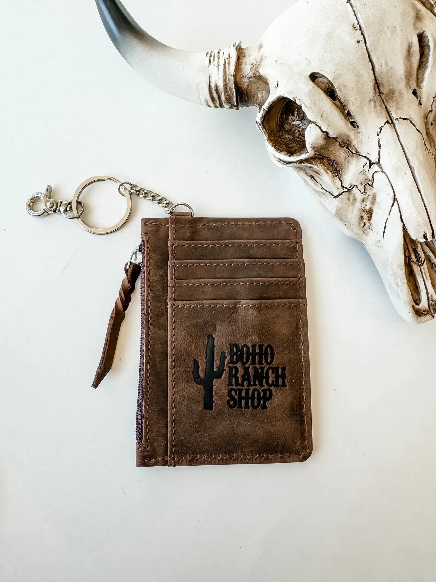 Western Cowhide Leather Keychain Wallet Longhorn Thunderbird: LONGHORN