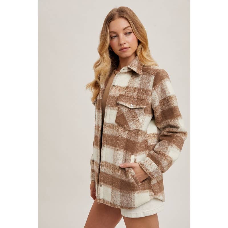 PLAID SHACKET: MOCHA COMBO / M