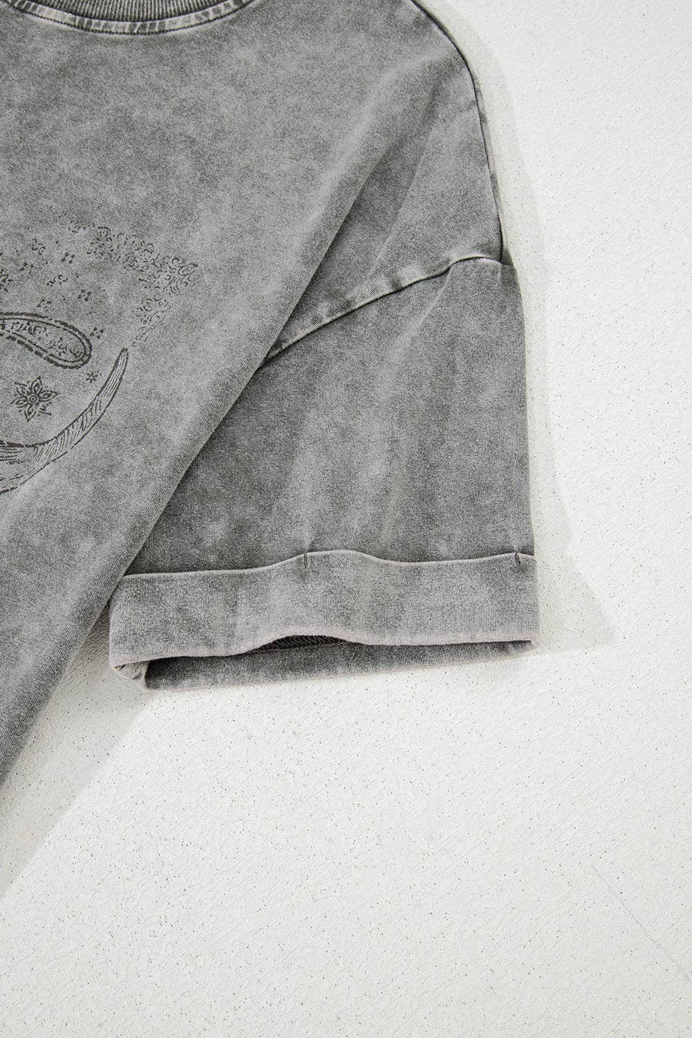 Light Grey Western Steer Head Tie Dye Print Crew Neck T Shirt: Light Grey / 95%Cotton+5%Elastane / M