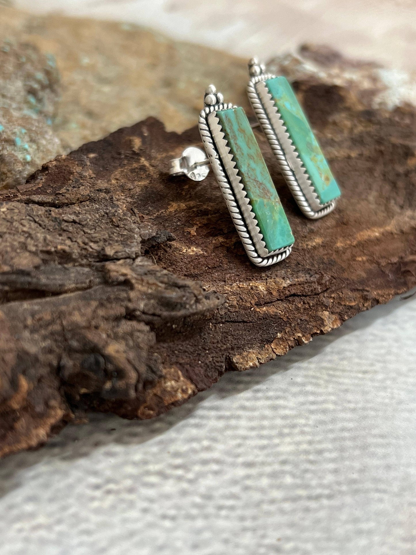 Handmade Sterling Silver Kingman Turquoise Post Studs with Signed Nizhoni: Kingman Turquoise / Studs