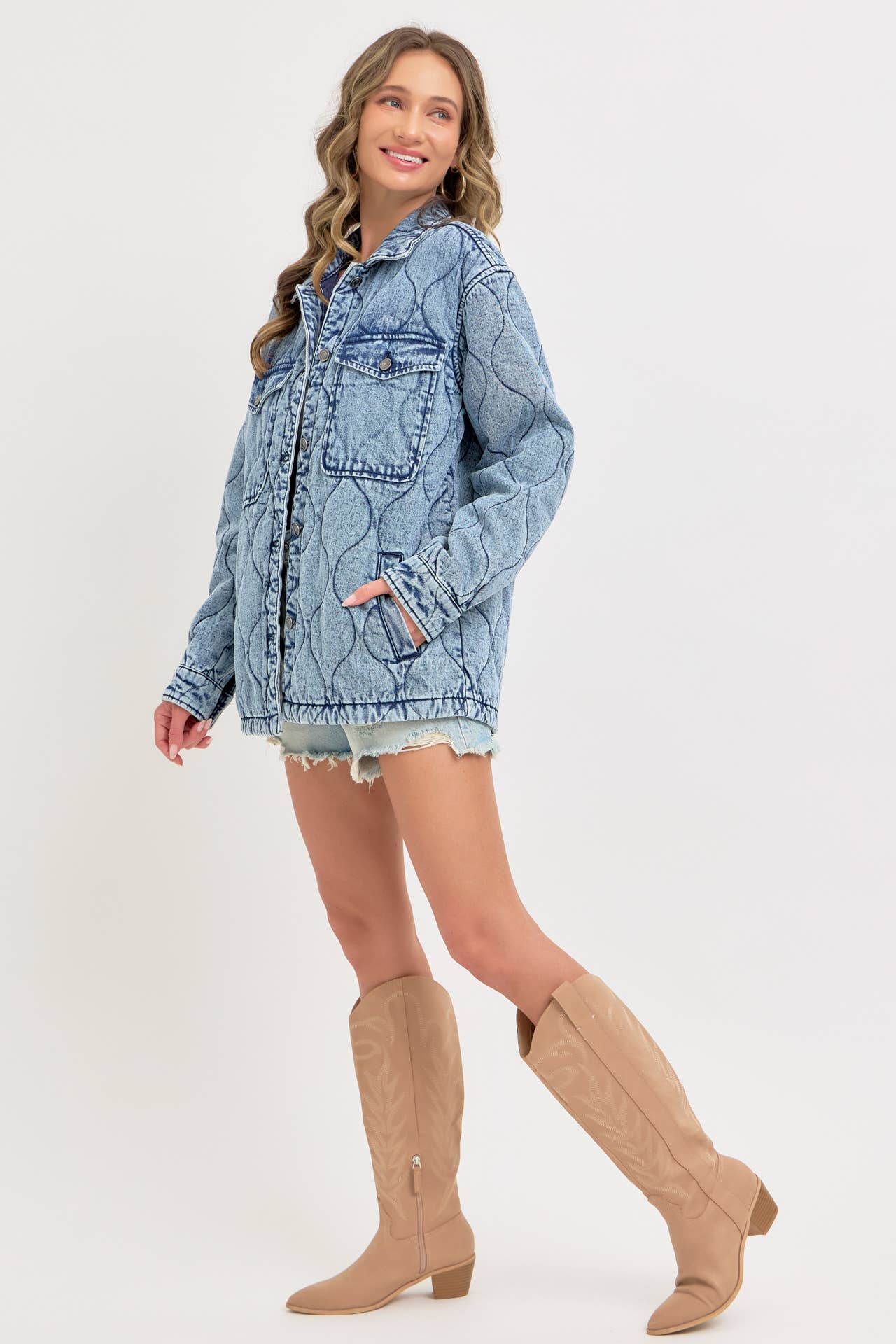 QUILTED DENIM JACKET : DENIM BLUE