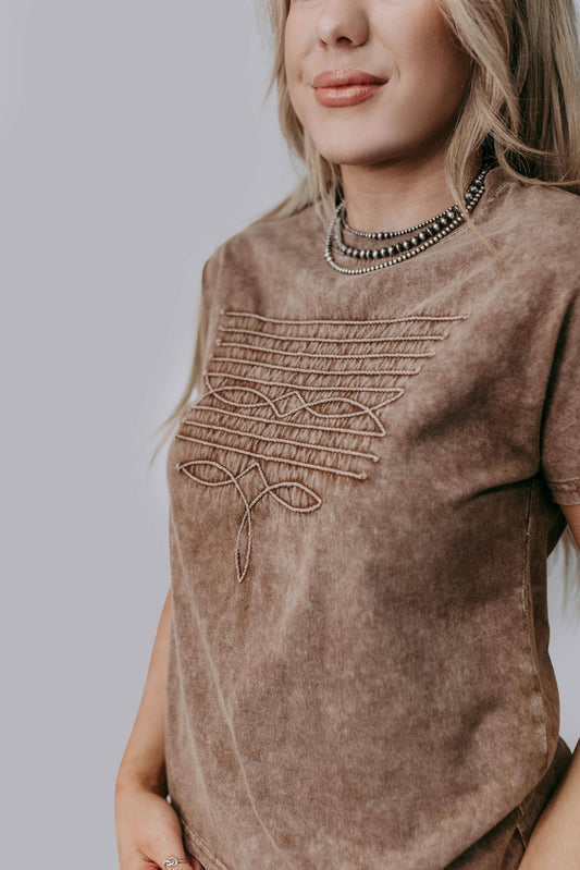 MK667 Boot Stitch Rope Embroidered Shirt: Brown
