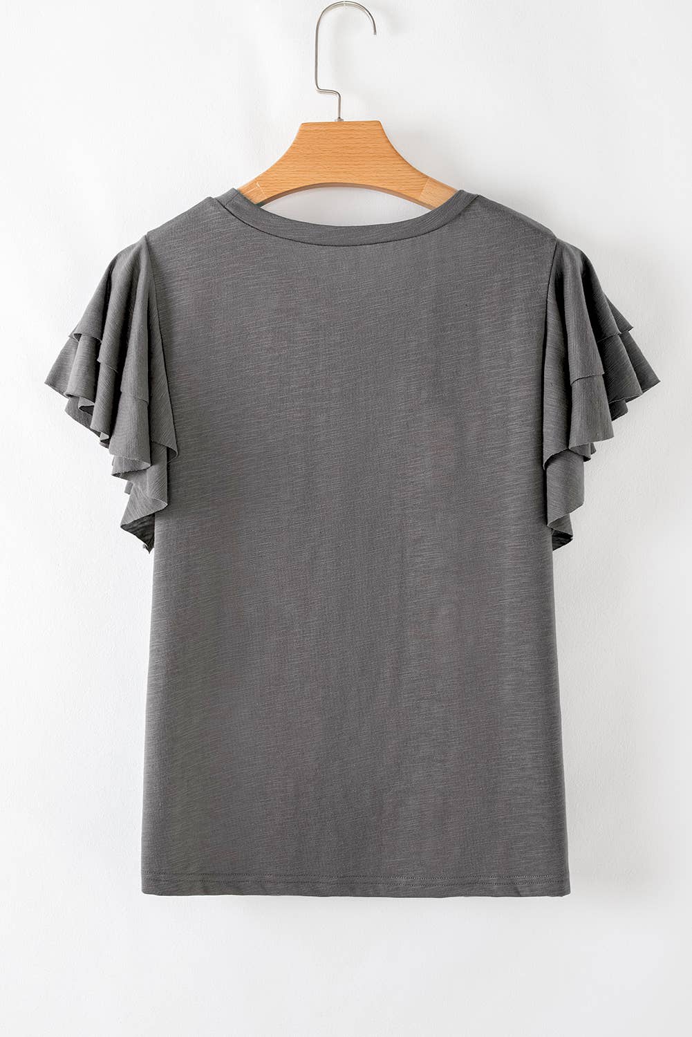 Layered Ruffle Short Sleeve Round Neck Top: Dark Grey