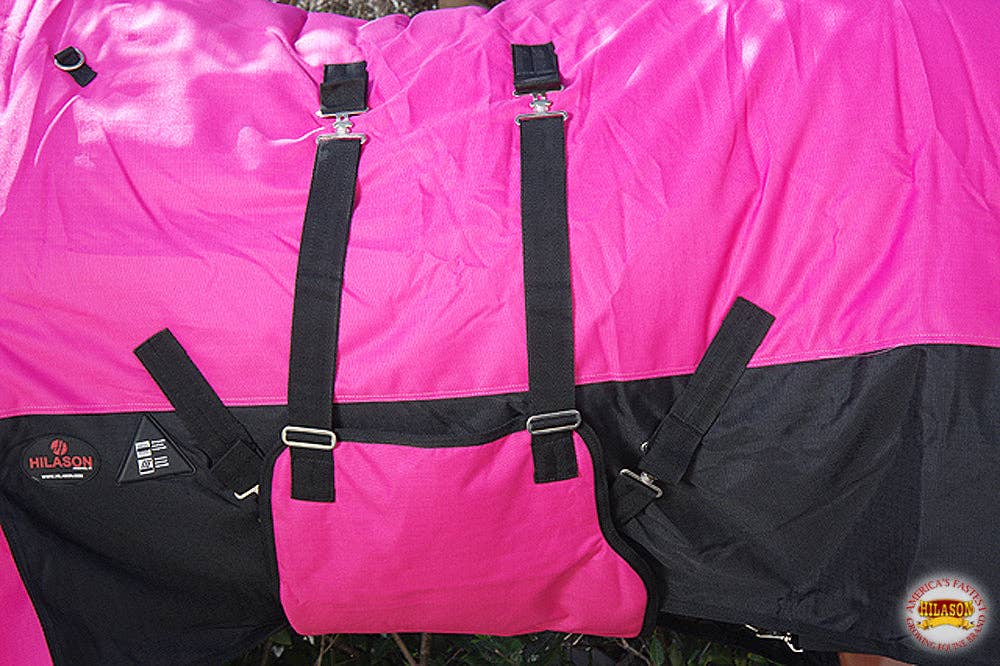 Hilason 1200D Winter Waterproof Horse Turnout Blanket Belly Wrap Pink: Pink Black / 74"